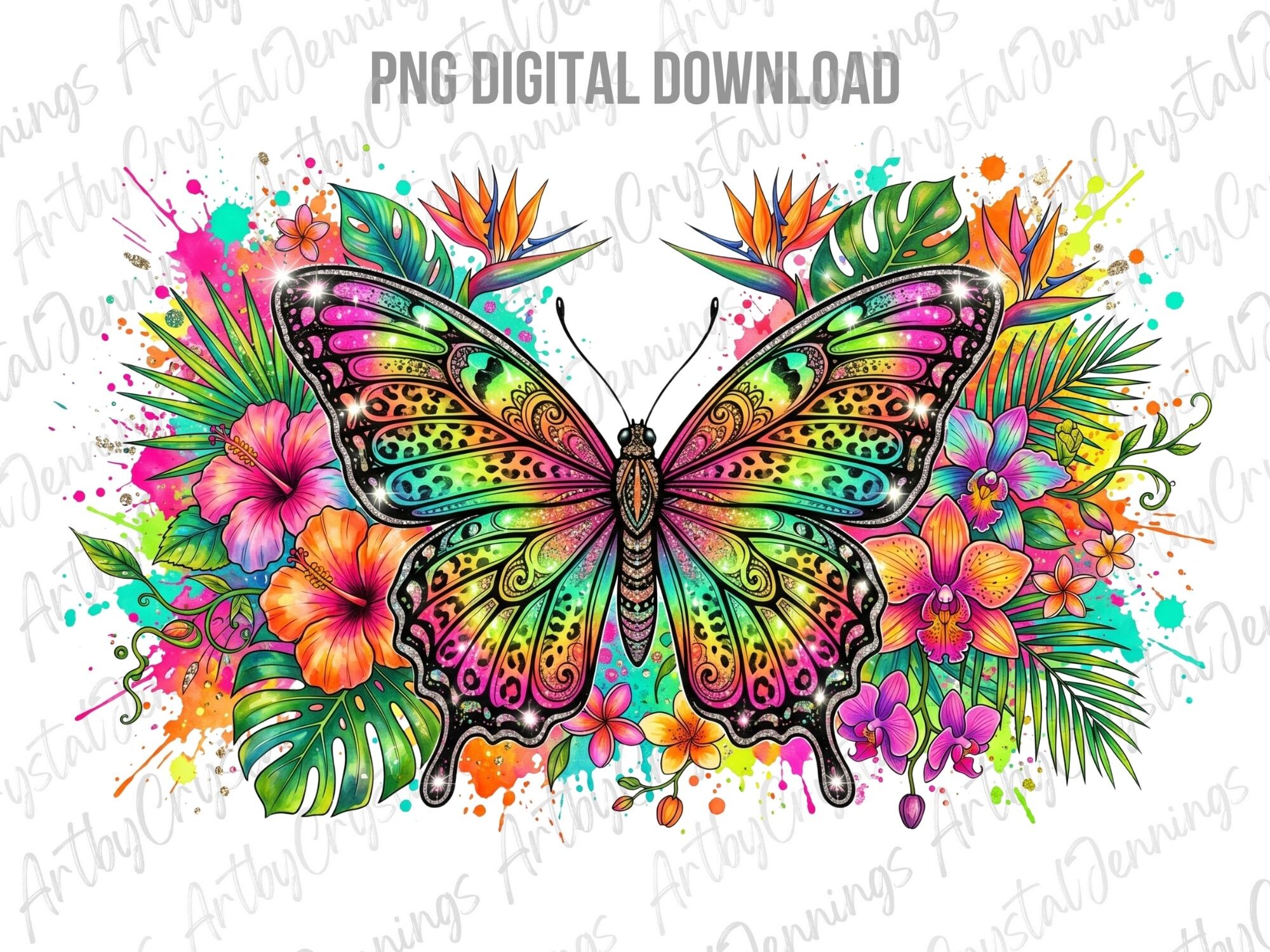 Floral Tropical Rainbow Butterfly PNG Graphic by ArtbyCrystalJennings ...