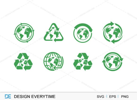 Green Recycle Leaf Icons Set Graphic by DesignEverytime · Creative Fabrica