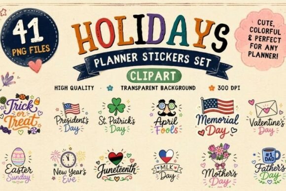 Holiday Planner Stickers Clipart PNG, 41 Grafika Ikony Przez Tanya Kart
