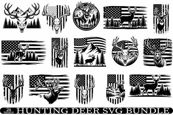 Hunting Deer SVG Bundle.Usa Flag Deer