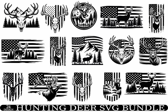 Hunting Deer SVG Bundle.Usa Flag Deer