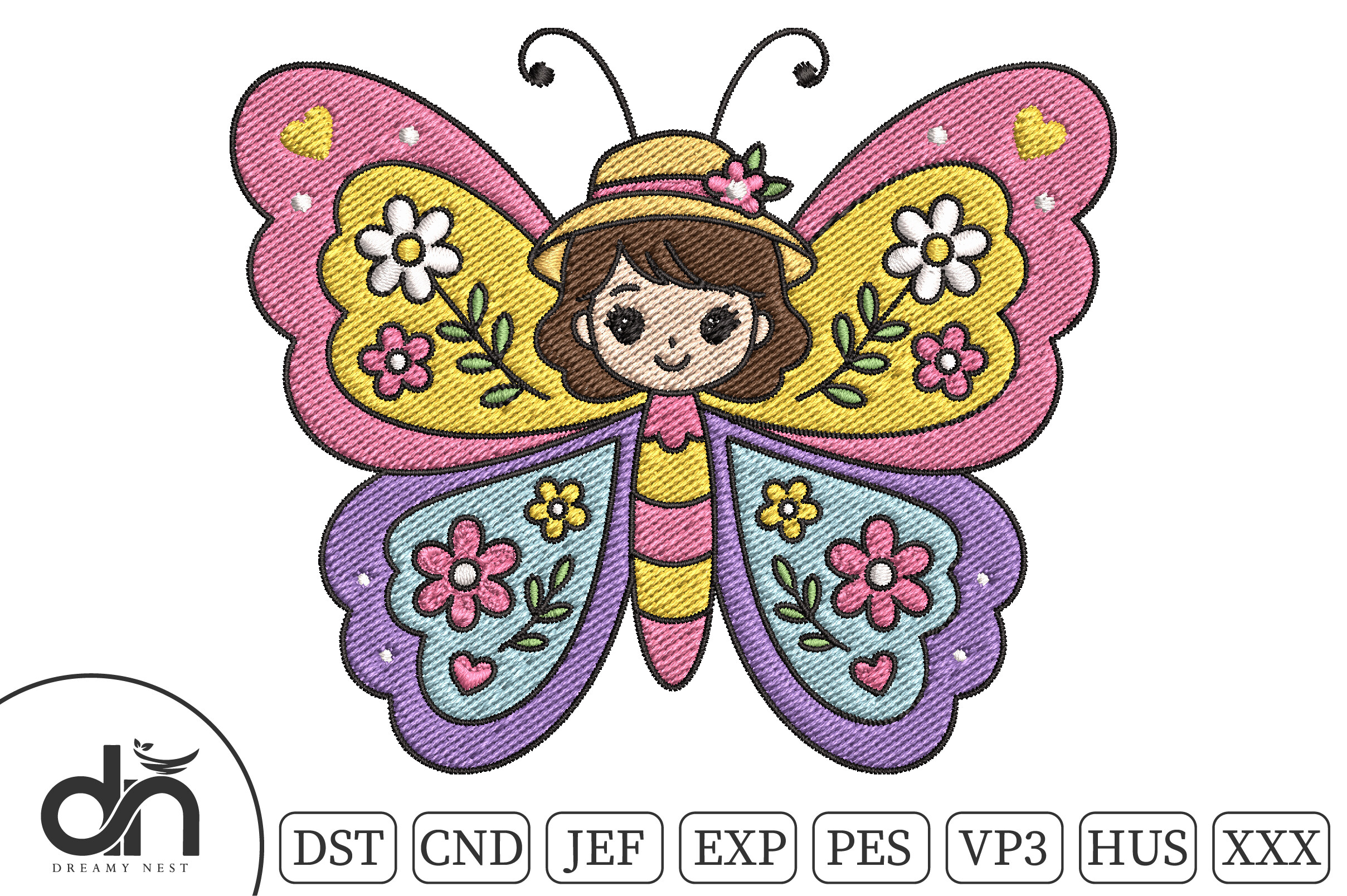 Kawaii Flower Butterfly Girl Embroidery