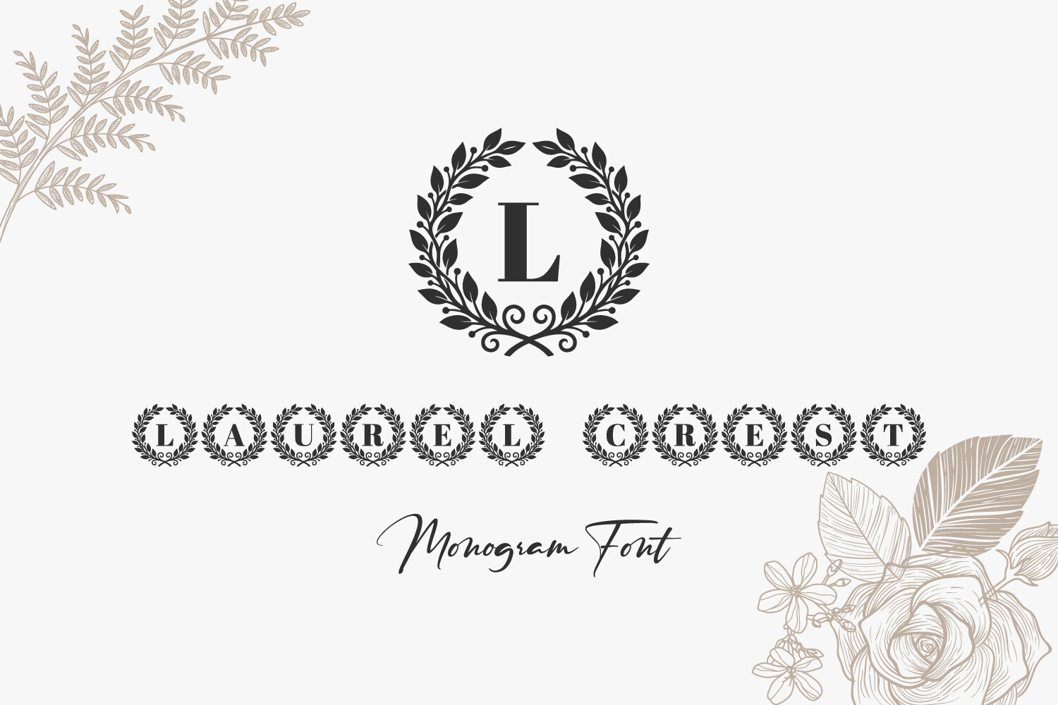 Laurel Crest font preview, decorative crest accent for certificates