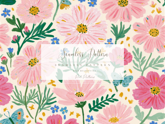 Minimalist Cottage Garden Floral Seamless Pattern PNG Grafika Papierowe Wzory Przez patipaintsco