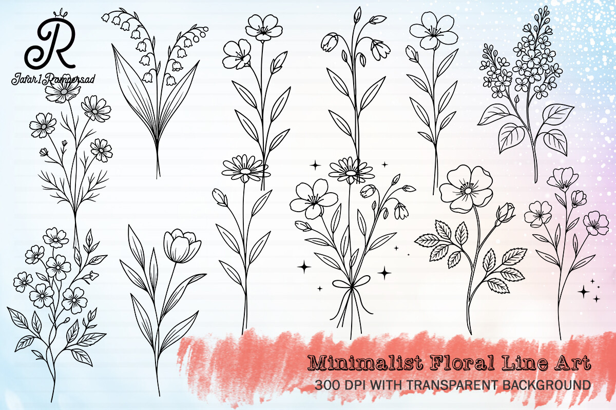 Minimalist Floral Line Art Clipart Graphic by Jafar1Rampersad ...