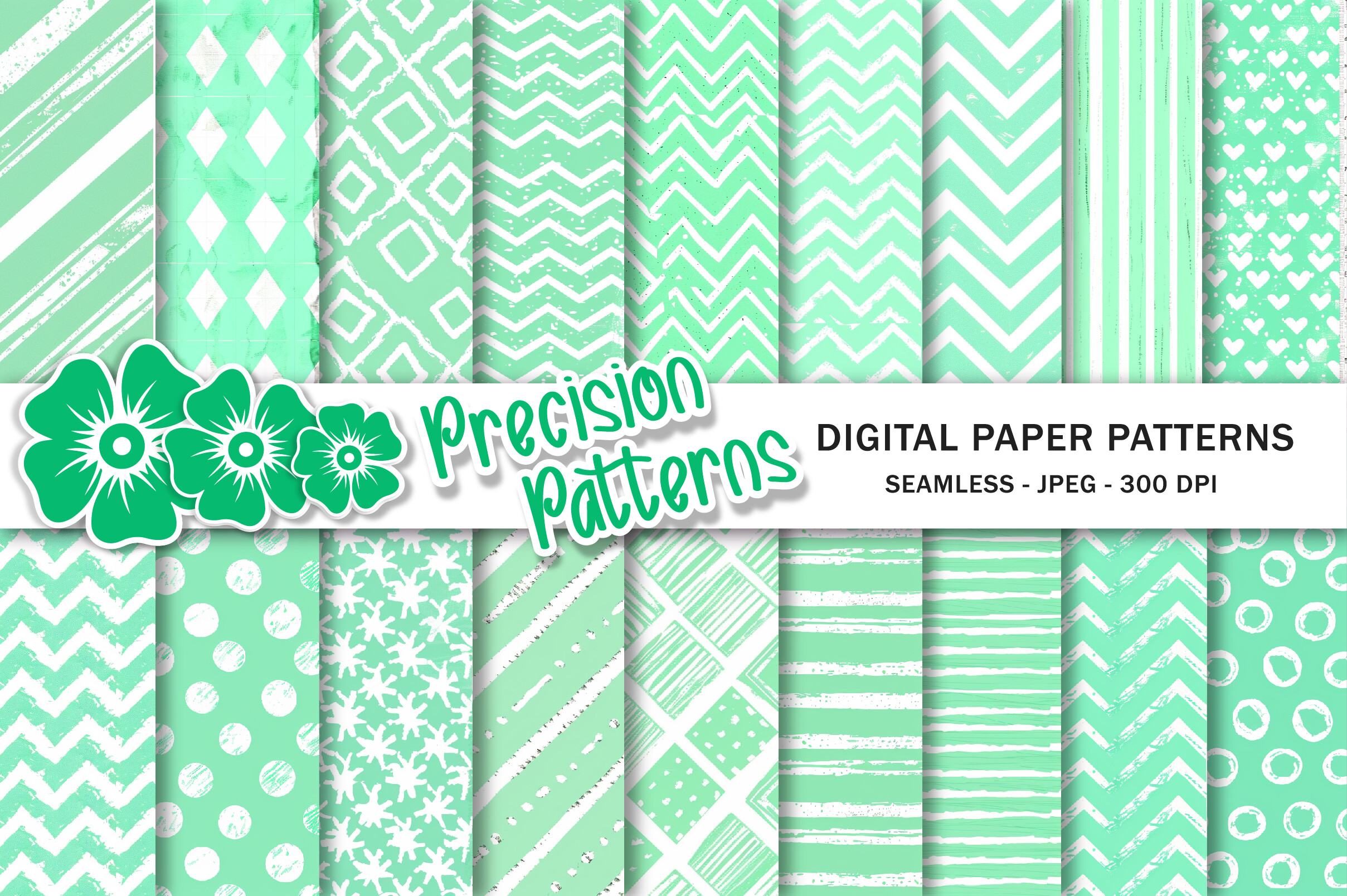 Mint Green and White Geometric Patterns Graphic by Precision Patterns ...