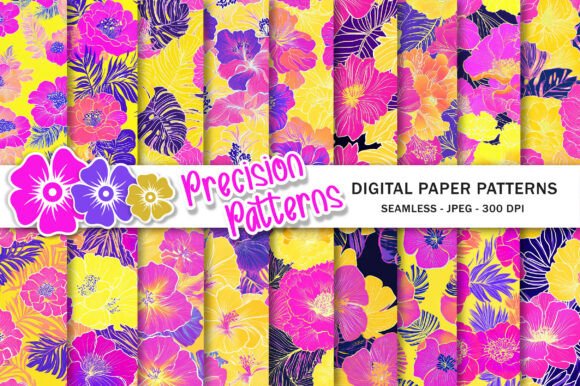Neon Pink Orange Floral Seamless Pattern
