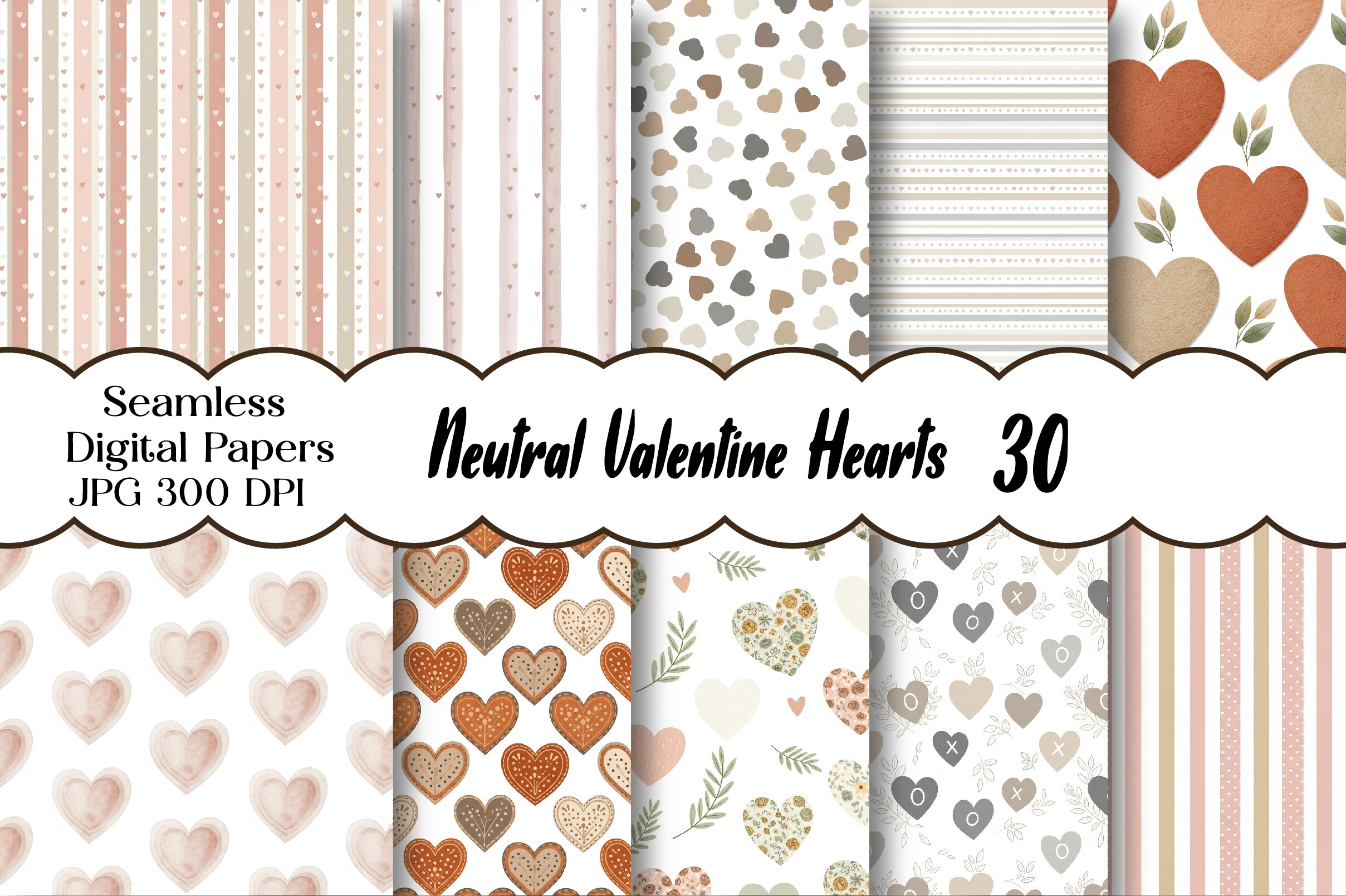Neutral Valentine Hearts Seamless Graphic by Designstock · Creative Fabrica