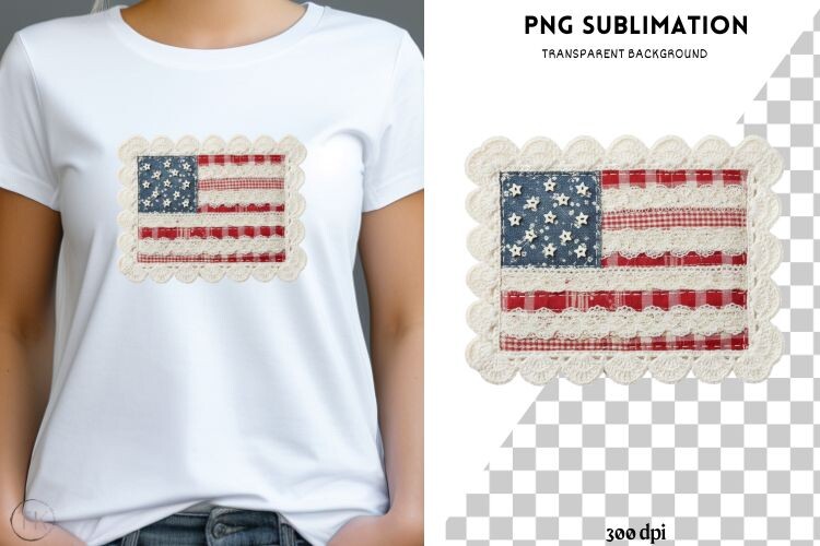 Patriotic Patchwork Flag PNG, USA Fabric