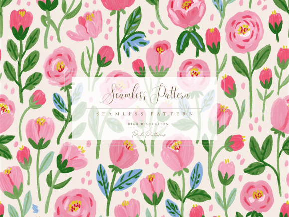Pink Rosebud Seamless Pattern PNG with Background Graphic Patterns By patipaintsco