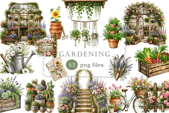 Rustic Gardening Clipart PNG Botanical
