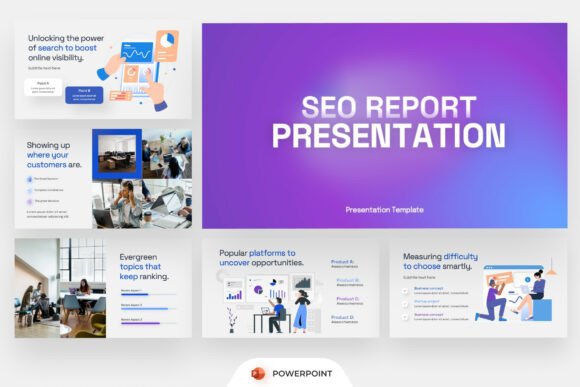 Preview of SEO Report PowerPoint marketing presentation template