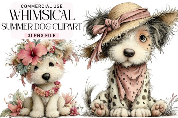 Summer Whimsical Dog Clipart Graphic AI Generated By Daily.Designs