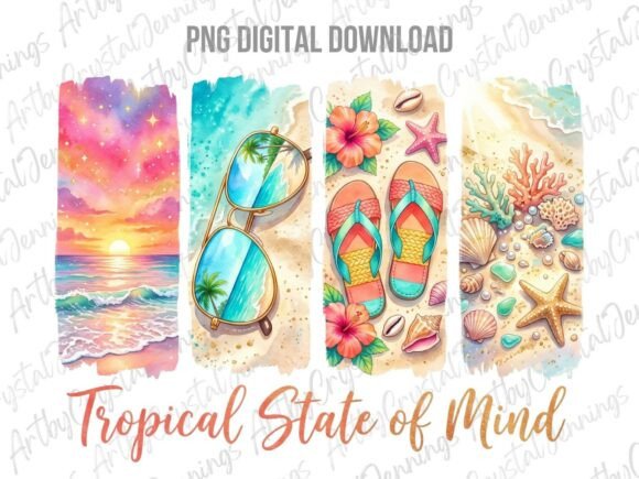 Tropical State of Mind Summer Beach PNG Graphic Illustrations By ArtbyCrystalJennings