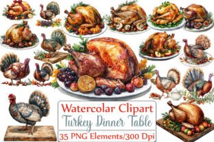 Turkey Dinner Table Scene Clipart