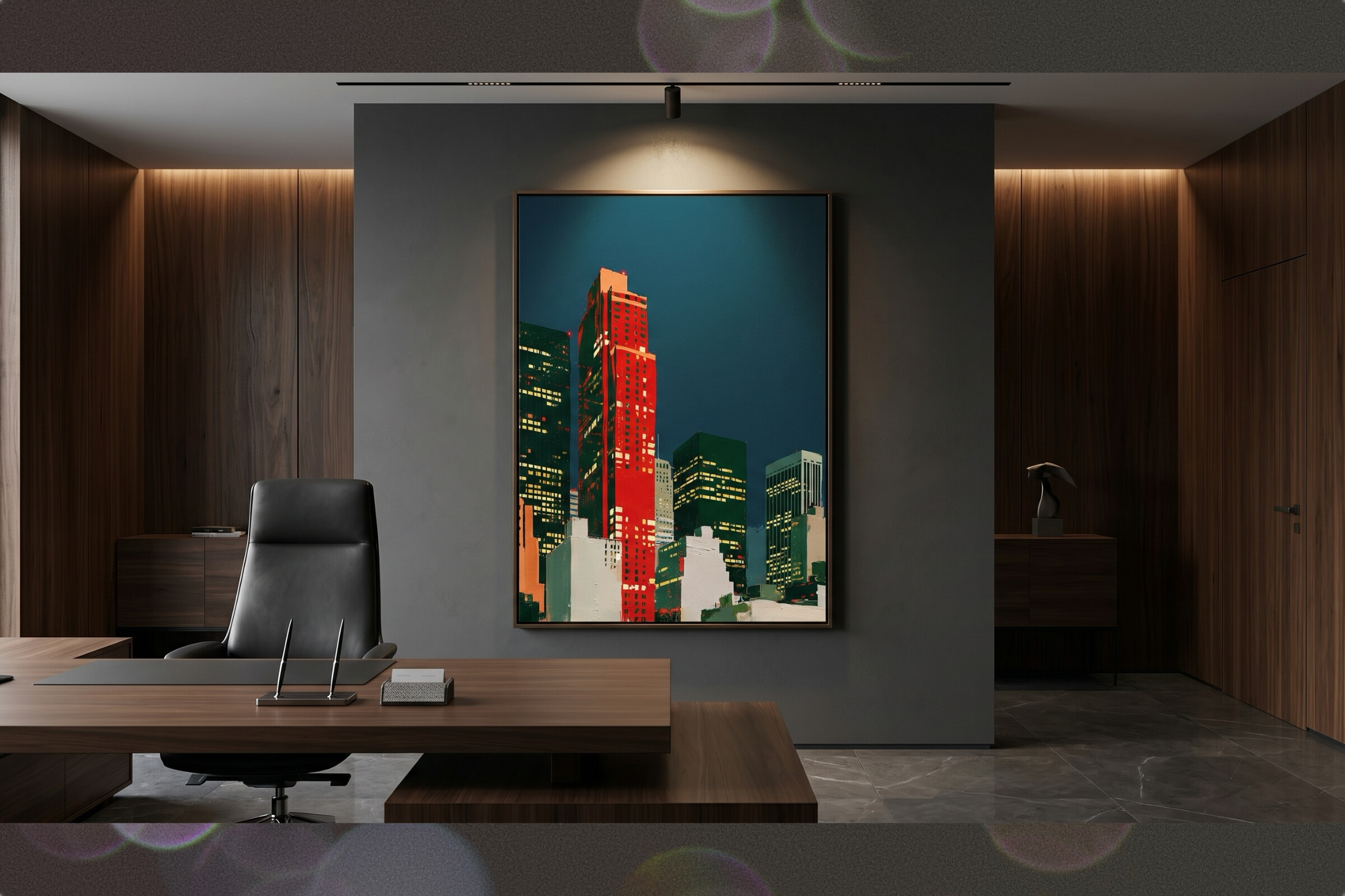 Vibrant Red Skyscraper Cityscape