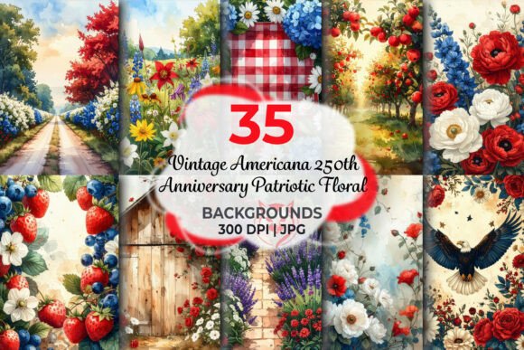 Vintage Americana 250th Anniv Patriotic Graphic Backgrounds By Redsky Cat