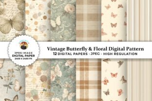 Vintage Butterfly & Floral Digital Paper Graphic by sagorarts ...