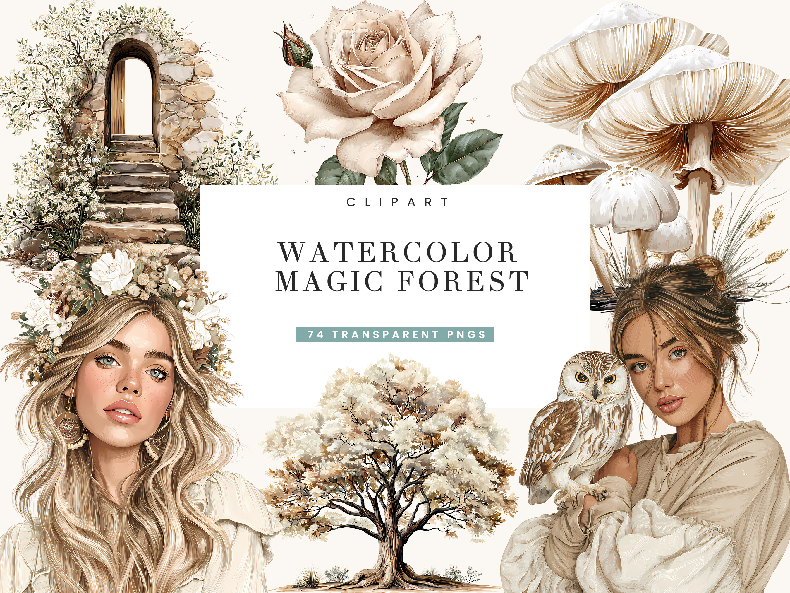 Watercolor Magical Forest Clipart Graphic by busydaydesign · Creative ...