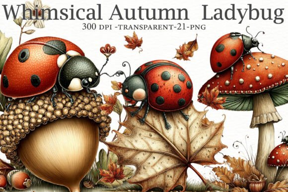 Whimsical Autumn Ladybug Clipart Graphic AI Illustrations By Designworld