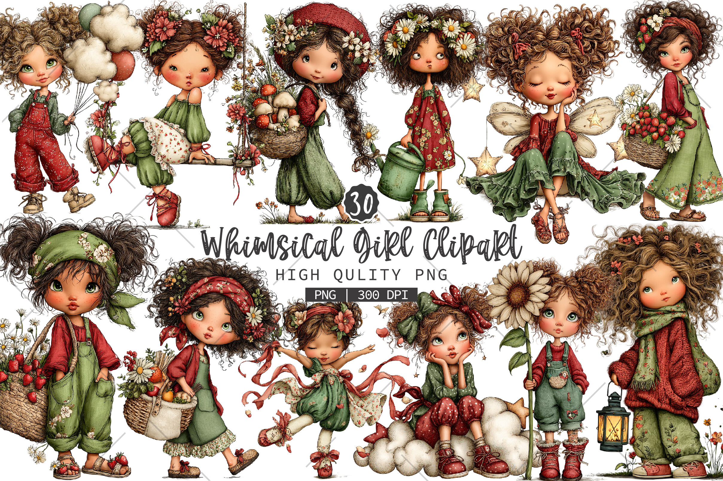 Whimsical Girl PNG Clipart Bundle Graphic by RevolutionCraft · Creative ...