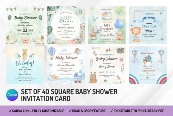 40 Baby Shower Invitation Canva Template