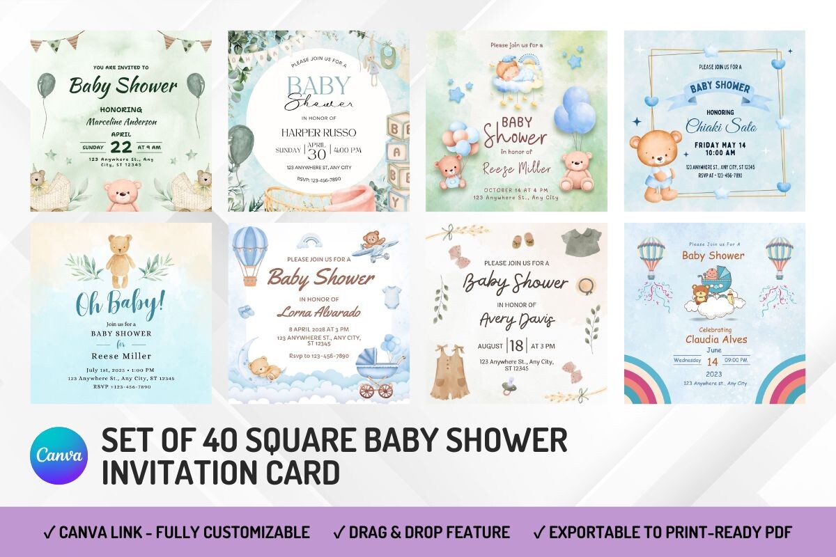 40 Baby Shower Invitation Canva Template