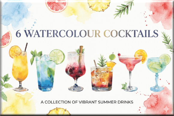 6 Watercolor Cocktail Clipart Bundle PNG Grafik Druckbare Illustrationen Von Nice Ass Design Co