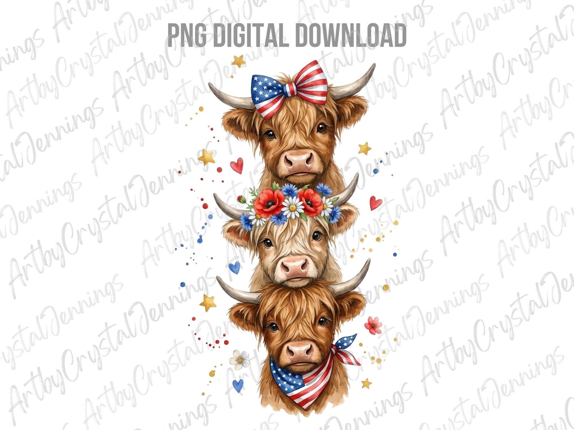 American Patriotic Highland Cow Farm PNG Graphic by ...