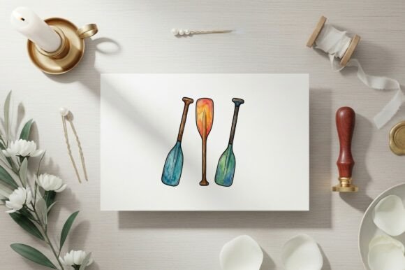 Colorful Oars with Watercolor Texture Gráfico Artesanato Por designcrafts