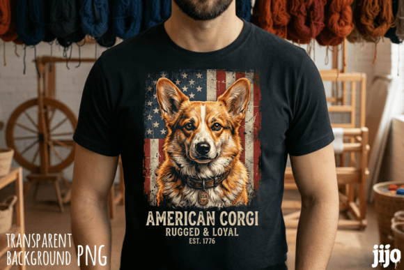 Corgi American patriotic dog PNG sublimation design for 4th of July shirt and tumbler