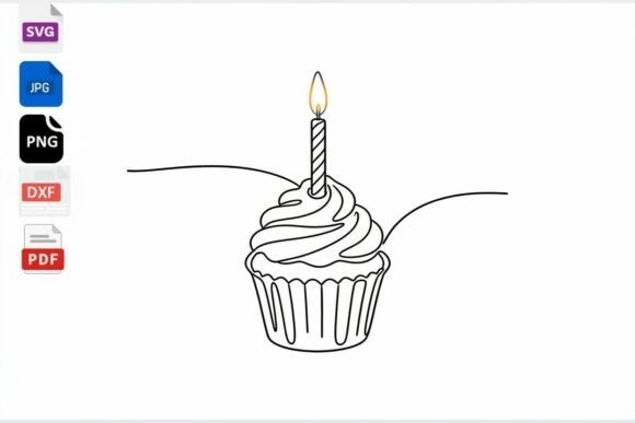 Cupcake with Candle Line Art SVG Grafika Rękodzieła Przez mhrana730