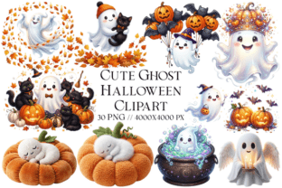 Cute Ghost Halloween Clipart Bundle Graphic by Phoenixvect · Creative ...