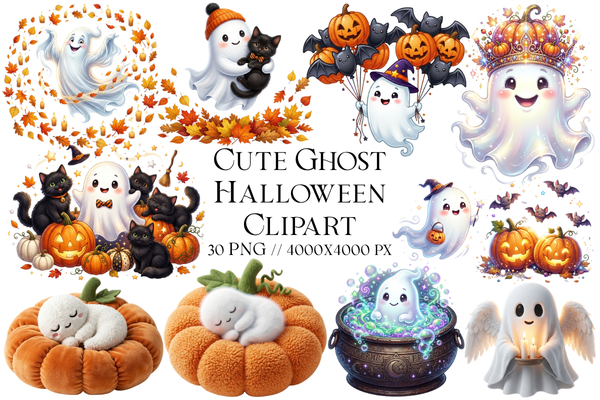 Cute Ghost Halloween Clipart Bundle Graphic by Phoenixvect · Creative ...