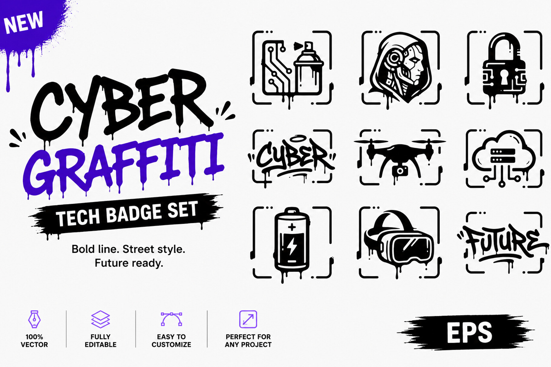 Cyber Graffiti Tech Badge Set