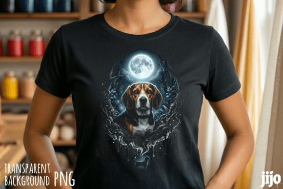 dog beagle moon forest PNG sublimation design for hiking tumbler and outdoors gifts