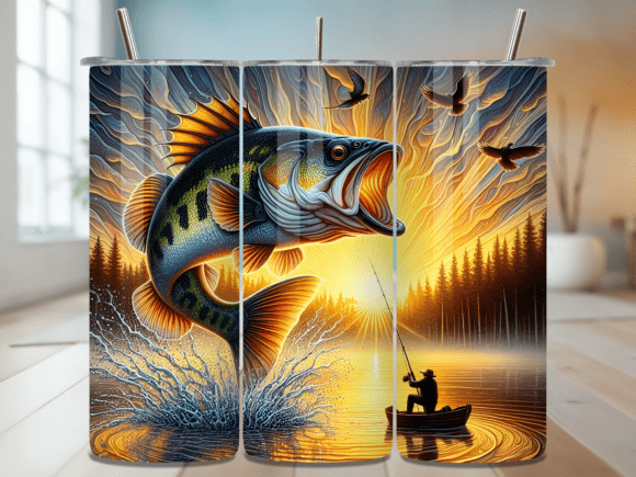 Fishing Sunset Boat Scene Tumbler Wrap Graphic Tumbler Wraps By LILY DIGITAL Arts