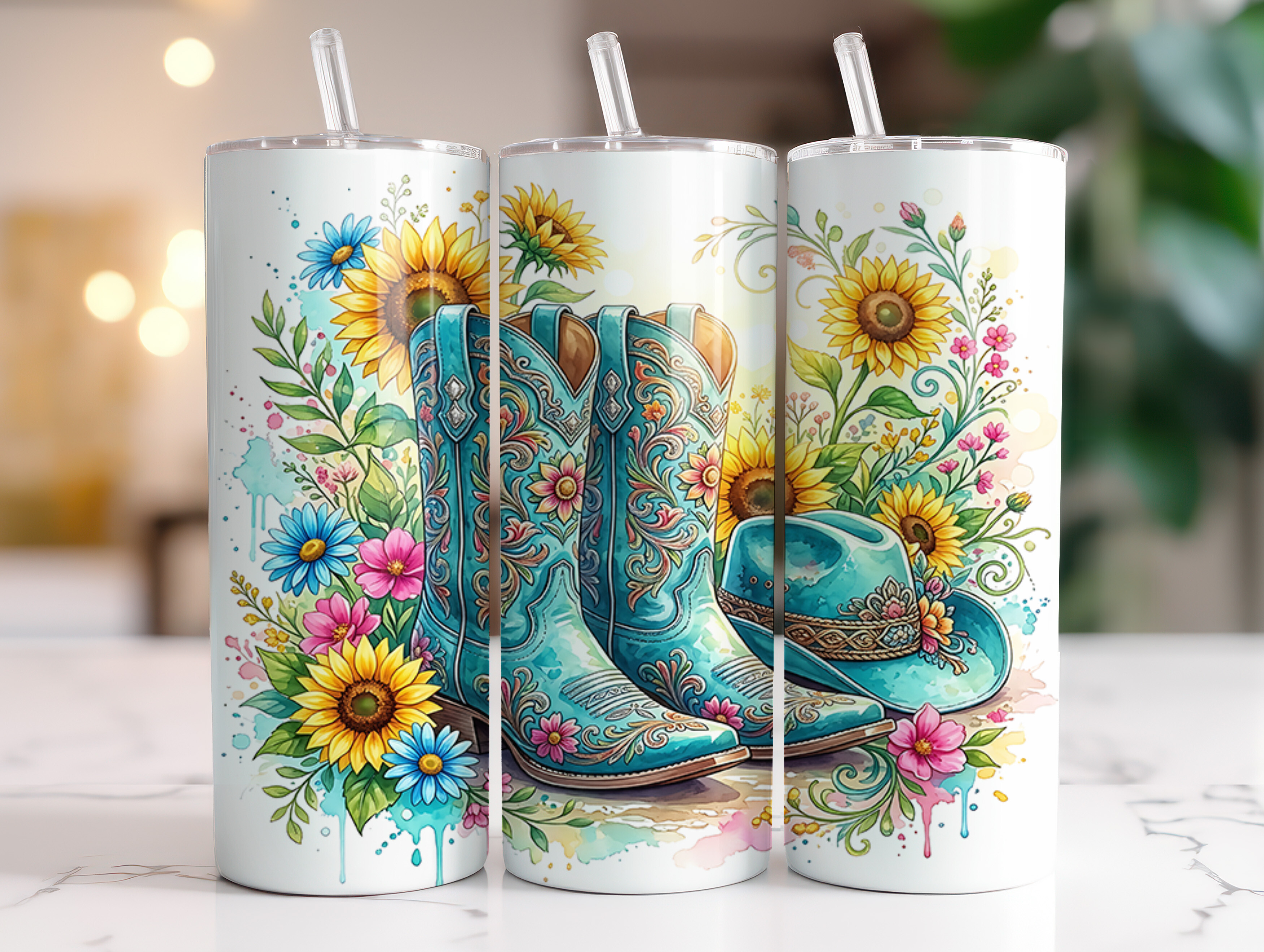 Floral Cowboy Boots 20 Oz Tumbler Wrap Graphic by RahatKDP · Creative ...