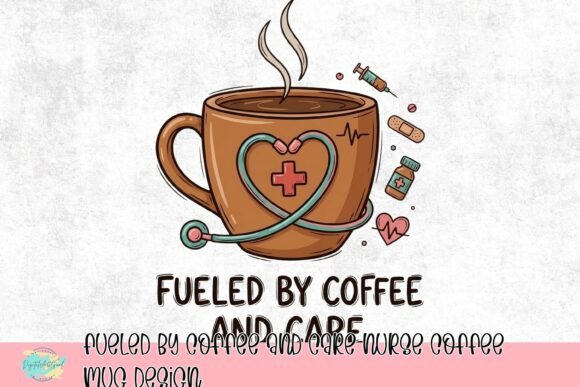 Fueled by Coffee and Care Nurse Coffee Mug Design Graphic T-shirt Designs By DigitalArtGood