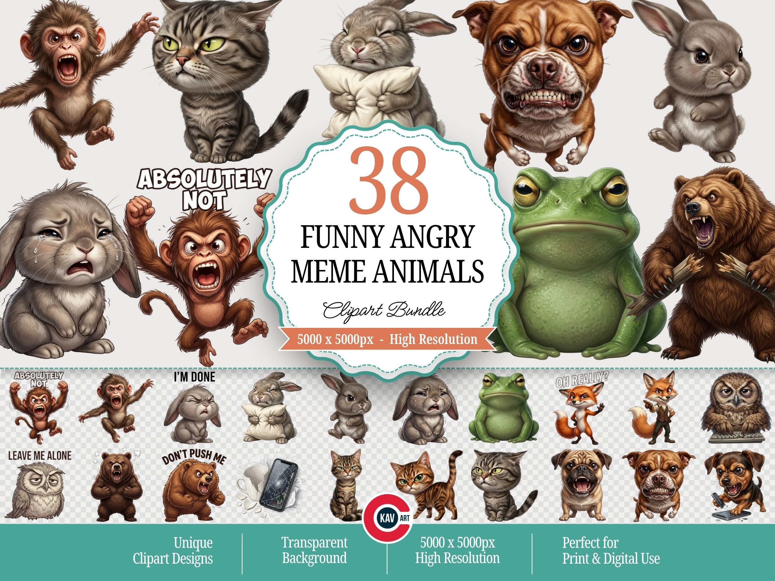 Funny Angry Meme Animals Clipart Graphic by c.kav.art · Creative Fabrica