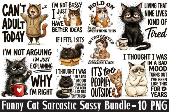 Funny Cat Sarcastic Sassy Bundle Graphic by Sublimation Studio ...