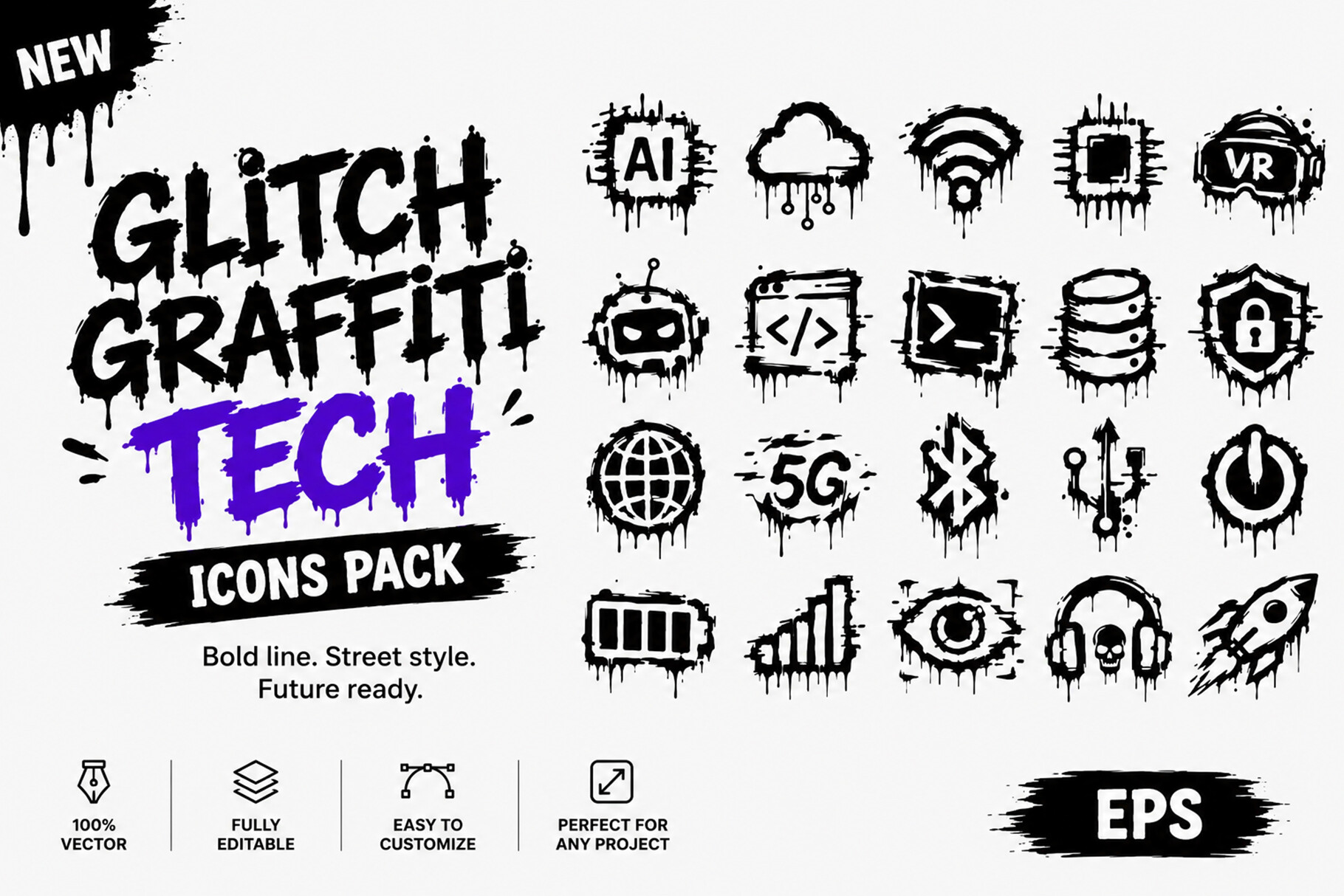 Glitch Graffiti Tech Icons Pack Graphic by sipanji figuree · Creative ...
