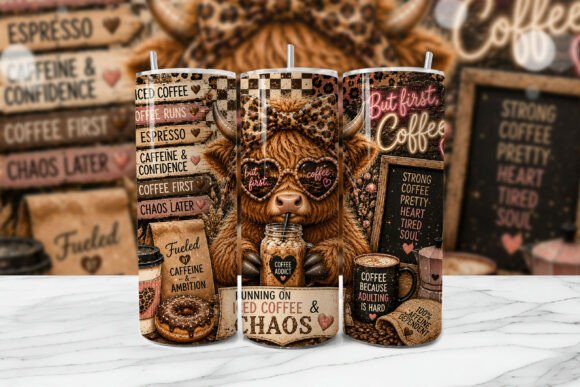 Highland Cow Coffee Tumbler Wrap PNG Afbeelding Tumbler Wikkels Door Luv Bijou