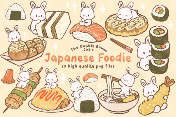 Kawaii Japanese Food Bunny Clipart Gráfico Ilustraciones Imprimibles Por blumensdiary