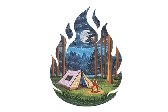 Moonlit Campfire – Night Forest Camping Camping & Fishing Embroidery Design By Embroidize