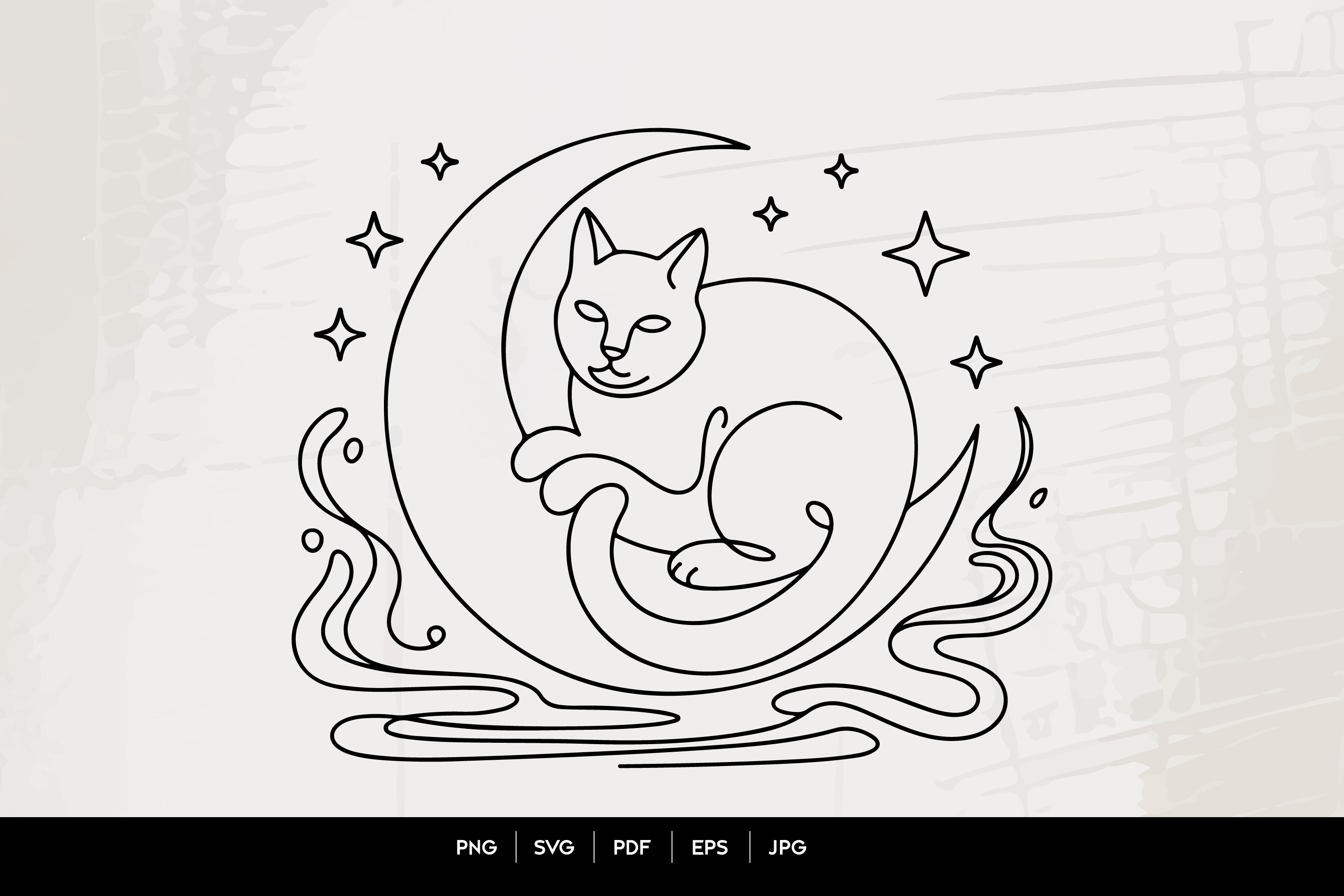 Mystical Cat Moon Line Art SVG Graphic by rsbrandingbd · Creative Fabrica