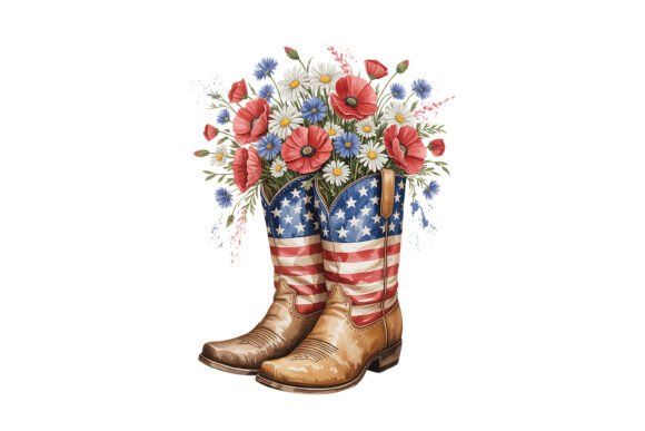 Patriotic Cowboy Boots Flowers Graphic by Design Station · Creative Fabrica