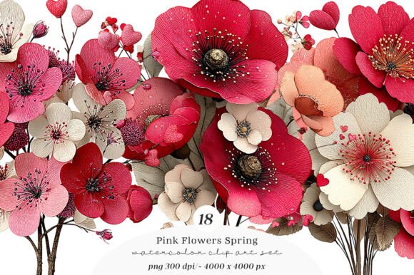 Pink Flowers Spring Clipart Graphic Illustrations By SinaCreation