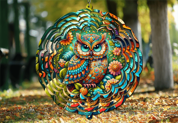 Psychedelic Colorful Owl Wind Spinner
