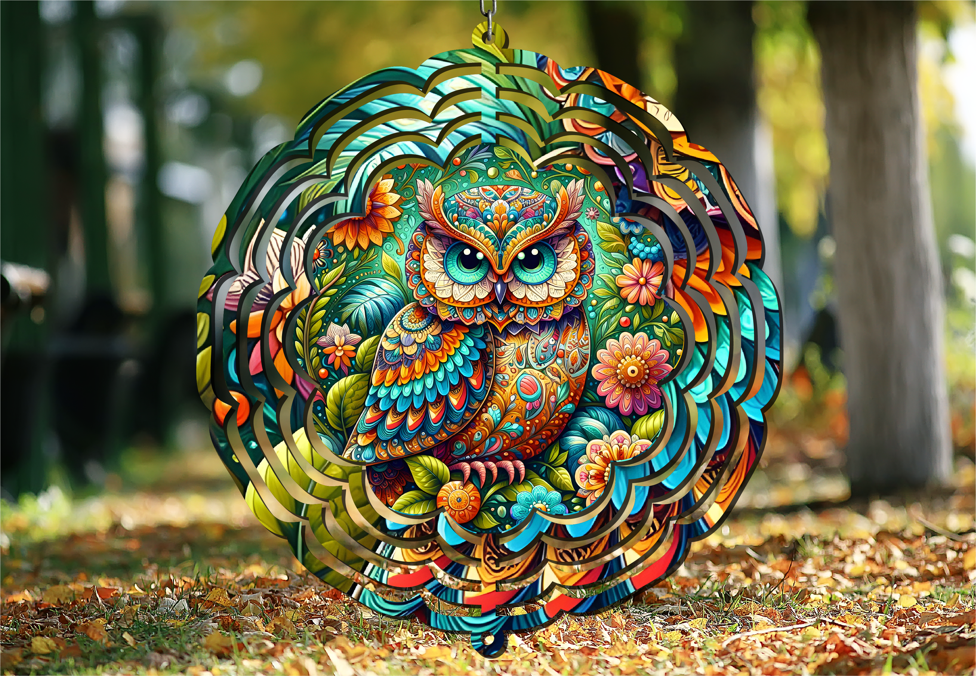 Psychedelic Colorful Owl Wind Spinner